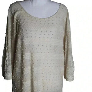 Anthropologie Nick & Mo Lace Sheer  Cream Neutral Boho Knit Pullover Top L